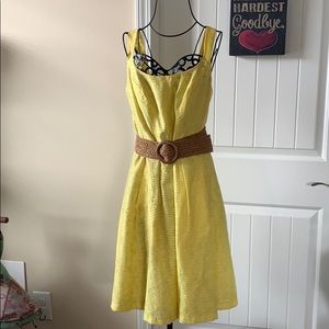 Nine West Yellow Midi Dress with Brown Belt